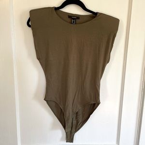 Olive Shoulder Pad Bodysuit